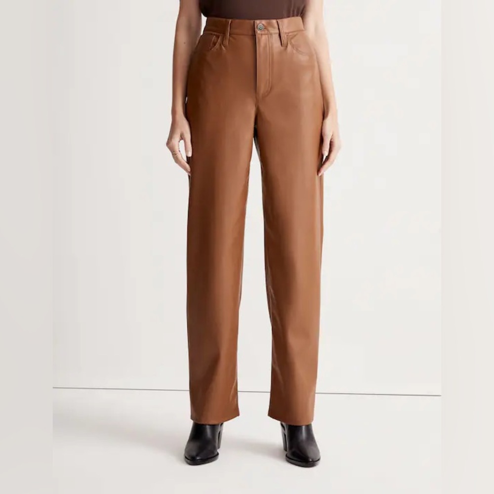 Madewell The Perfect Vintage Wide-Leg Pants Faux Leather Camel Pecan Shell 24